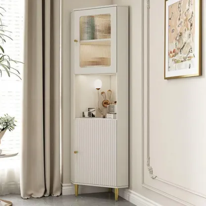 Modern Gold Beige Wood Corner Utility Cabinet with Lighting Image - 2