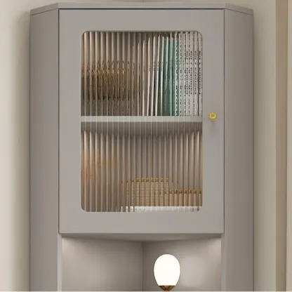 Modern Gold Beige Wood Corner Utility Cabinet with Lighting Image - 4