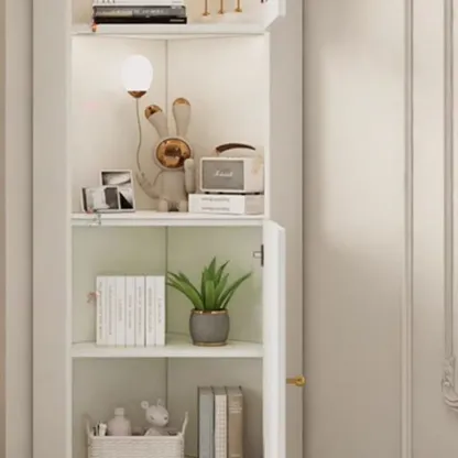 Modern Gold Beige Wood Corner Utility Cabinet with Lighting Image - 10