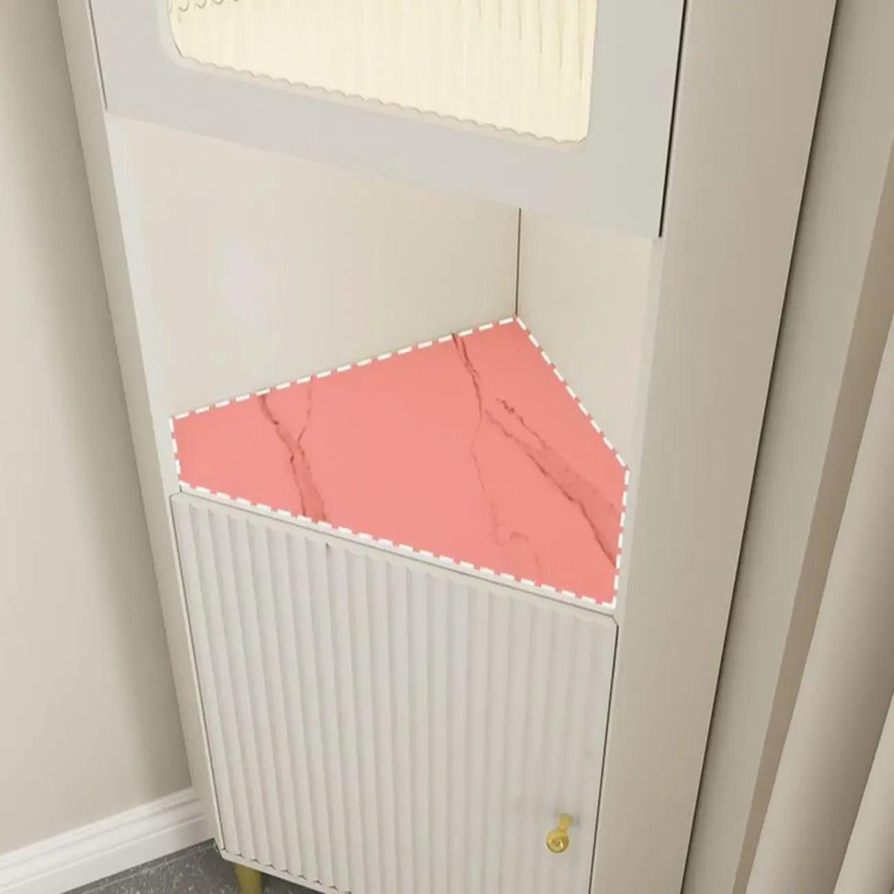 Modern Gold Beige Wood Corner Utility Cabinet with Lighting Image - 13