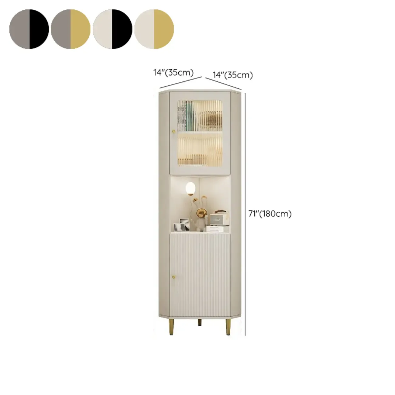 Modern Gold Beige Wood Corner Utility Cabinet with Lighting #size