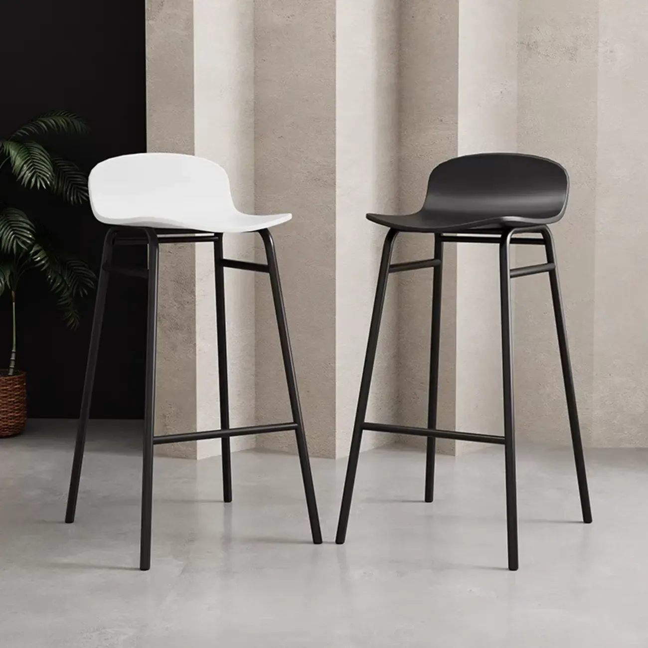 Minimalist Plastic Bar Stools with Metal Frame Image - 1