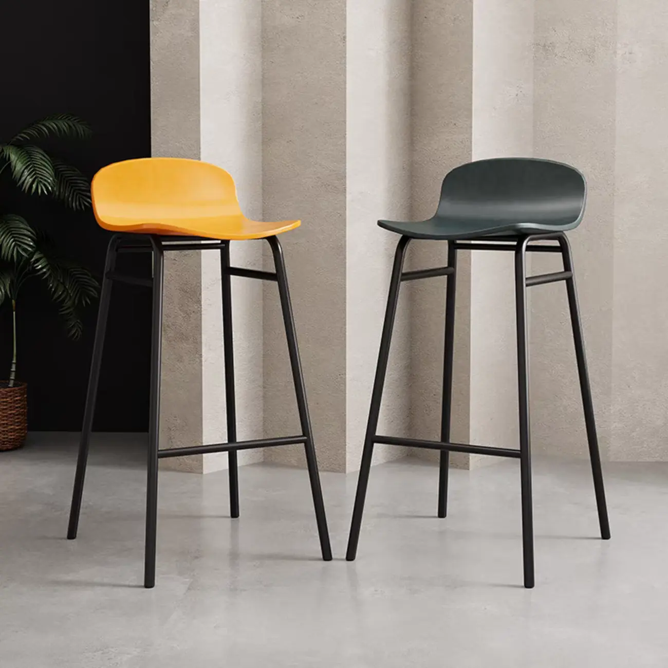 Minimalist Plastic Bar Stools with Metal Frame Image - 2 | homeyfad