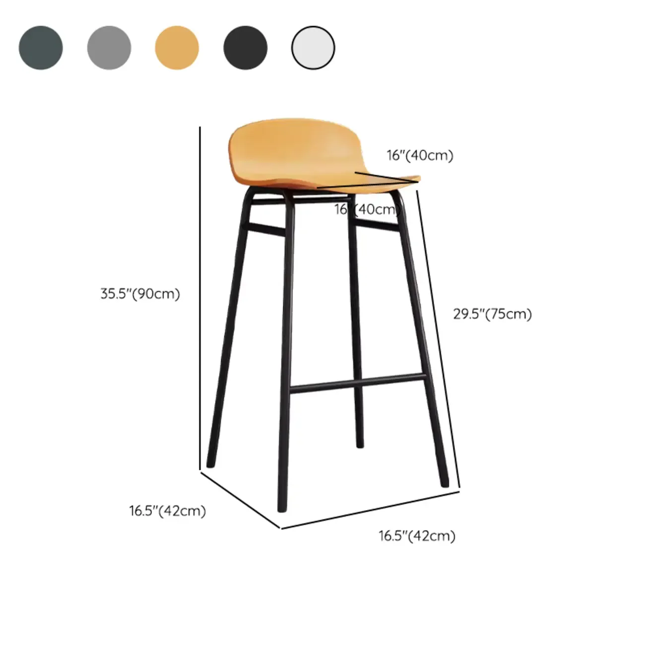 Minimalist Plastic Bar Stools with Metal Frame #size