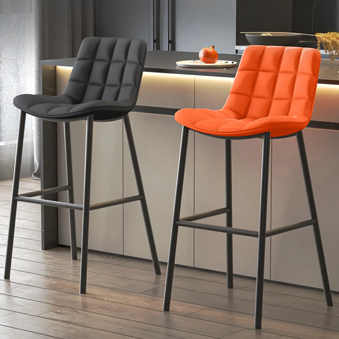 Concave Modern Low Back Leather Counter Bar Stools Image - 1 | homeyfad
