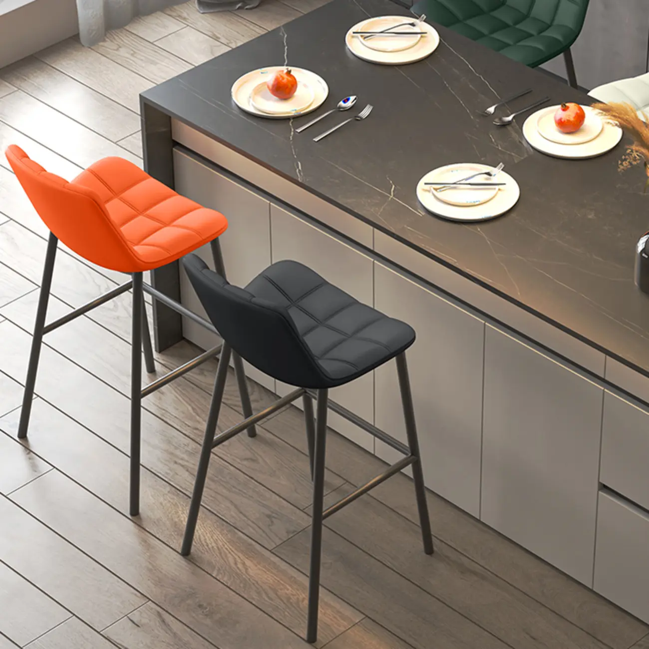 Concave Modern Low Back Leather Counter Bar Stools Image - 4 | homeyfad