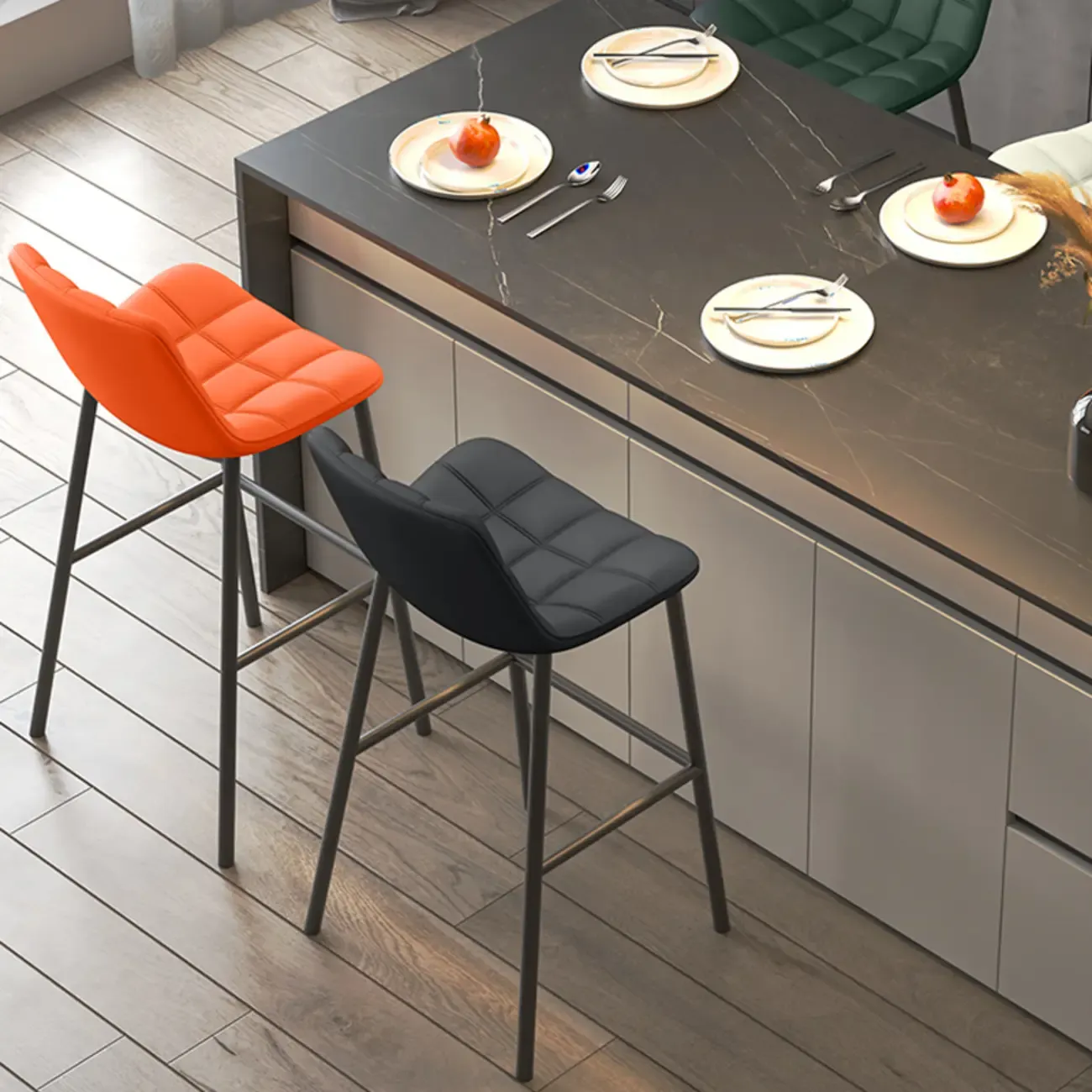 Concave Modern Low Back Leather Counter Bar Stools Image - 4