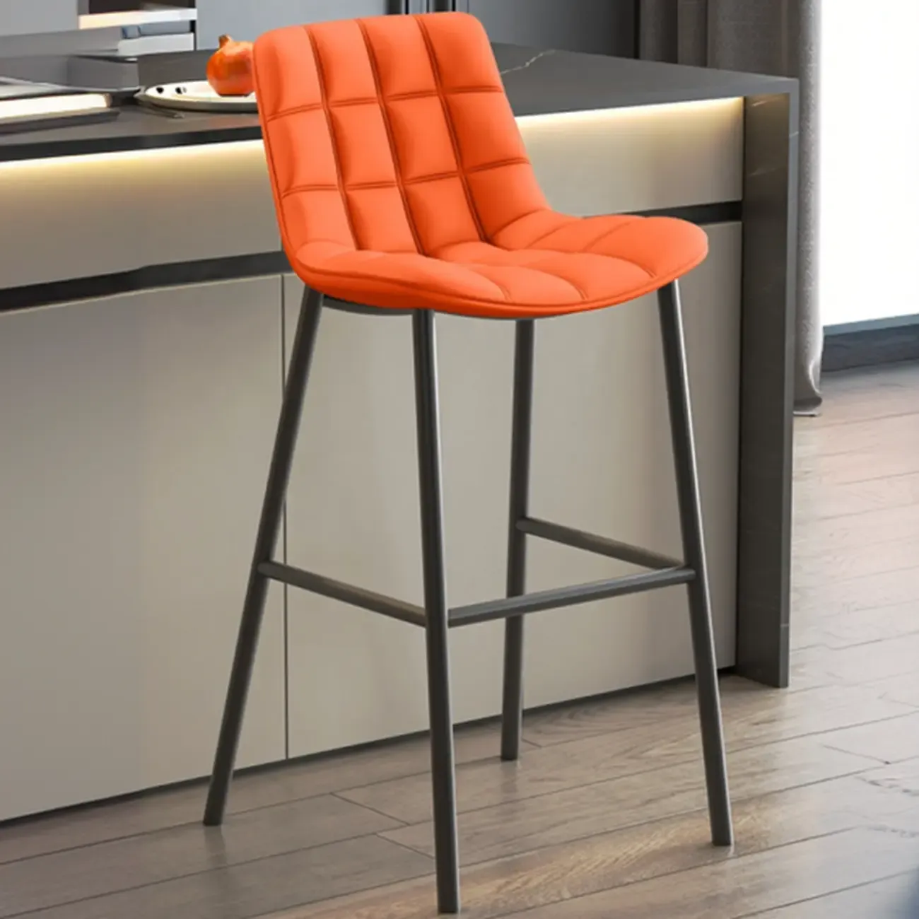 Concave Modern Low Back Leather Counter Bar Stools Image - 13