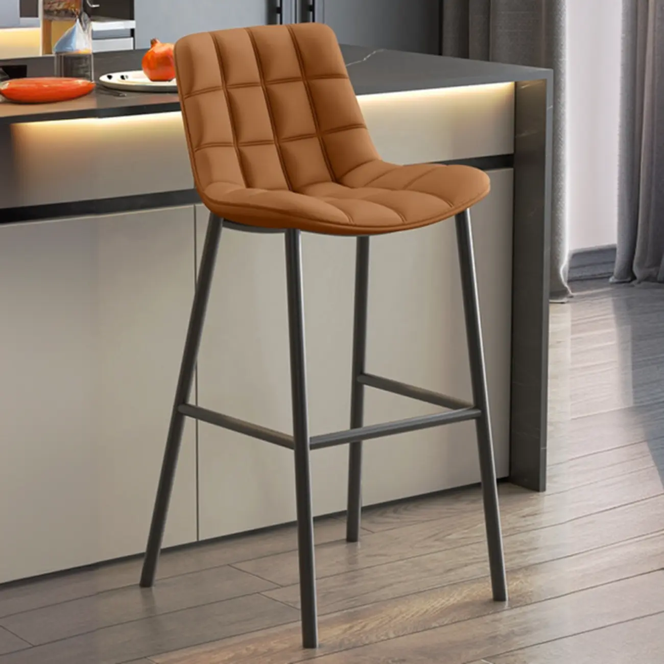 Concave Modern Low Back Leather Counter Bar Stools Image - 18 | homeyfad