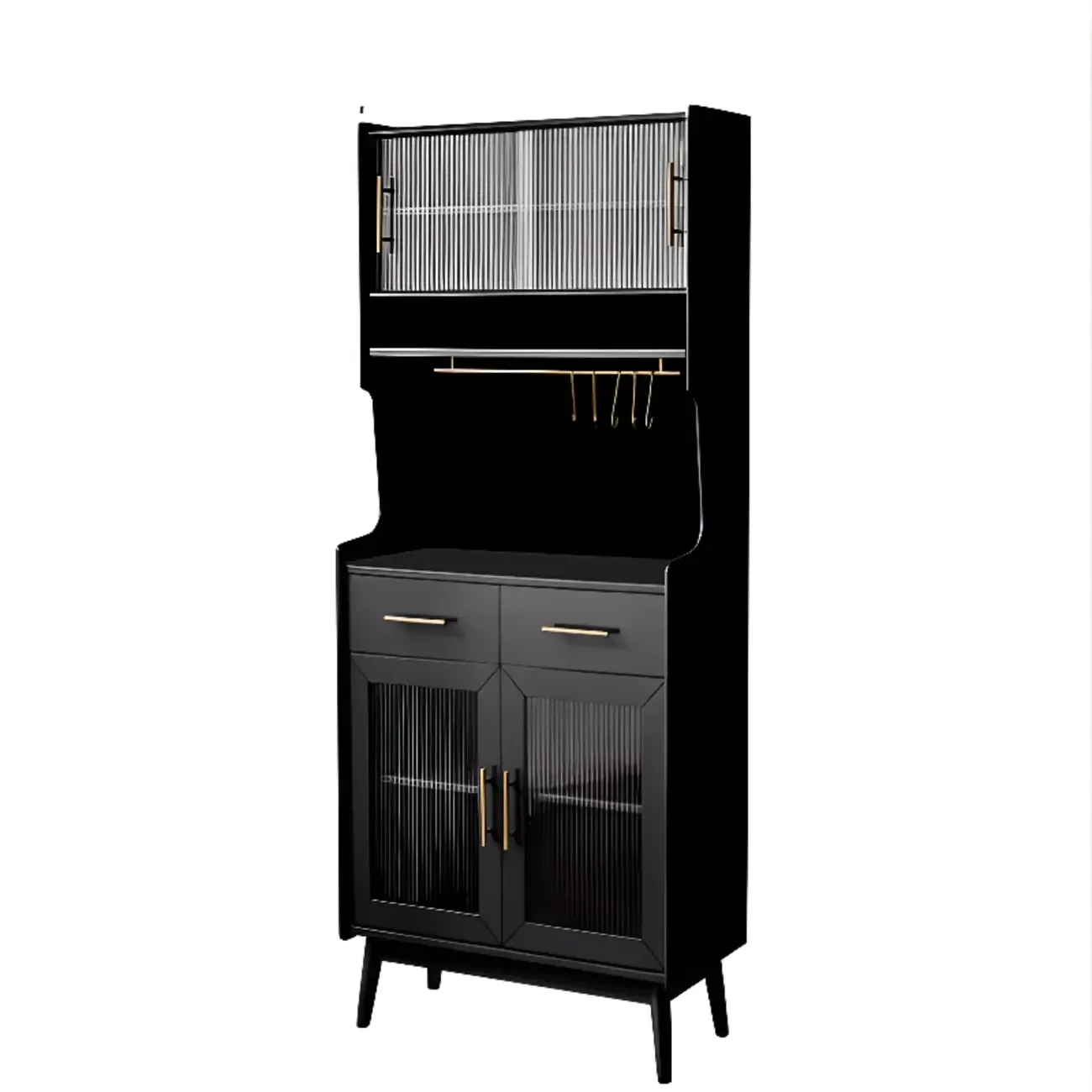 Tall Wooden Black Glass Doors Kitchen Sideboards Image - 9