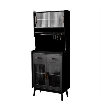 Tall Wooden Black Glass Doors Kitchen Sideboards Image - 9