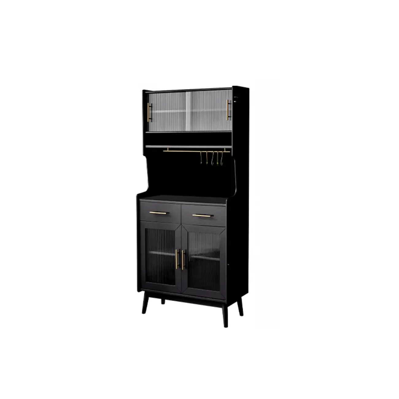 Tall Wooden Black Glass Doors Kitchen Sideboards Image - 11