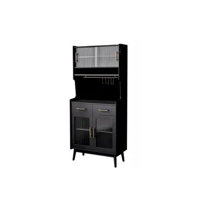 Tall Wooden Black Glass Doors Kitchen Sideboards Image - 11