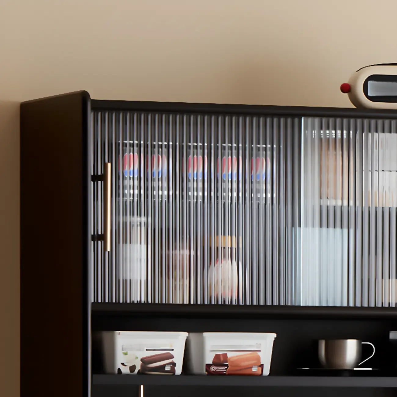 Tall Wooden Black Glass Doors Kitchen Sideboards Image - 8