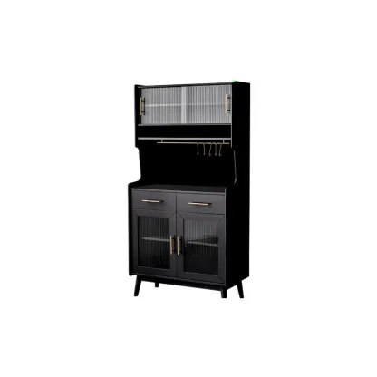 Tall Wooden Black Glass Doors Kitchen Sideboards Image - 13