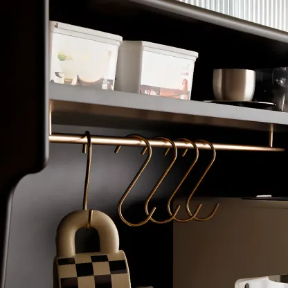 Tall Wooden Black Glass Doors Kitchen Sideboards Image - 7