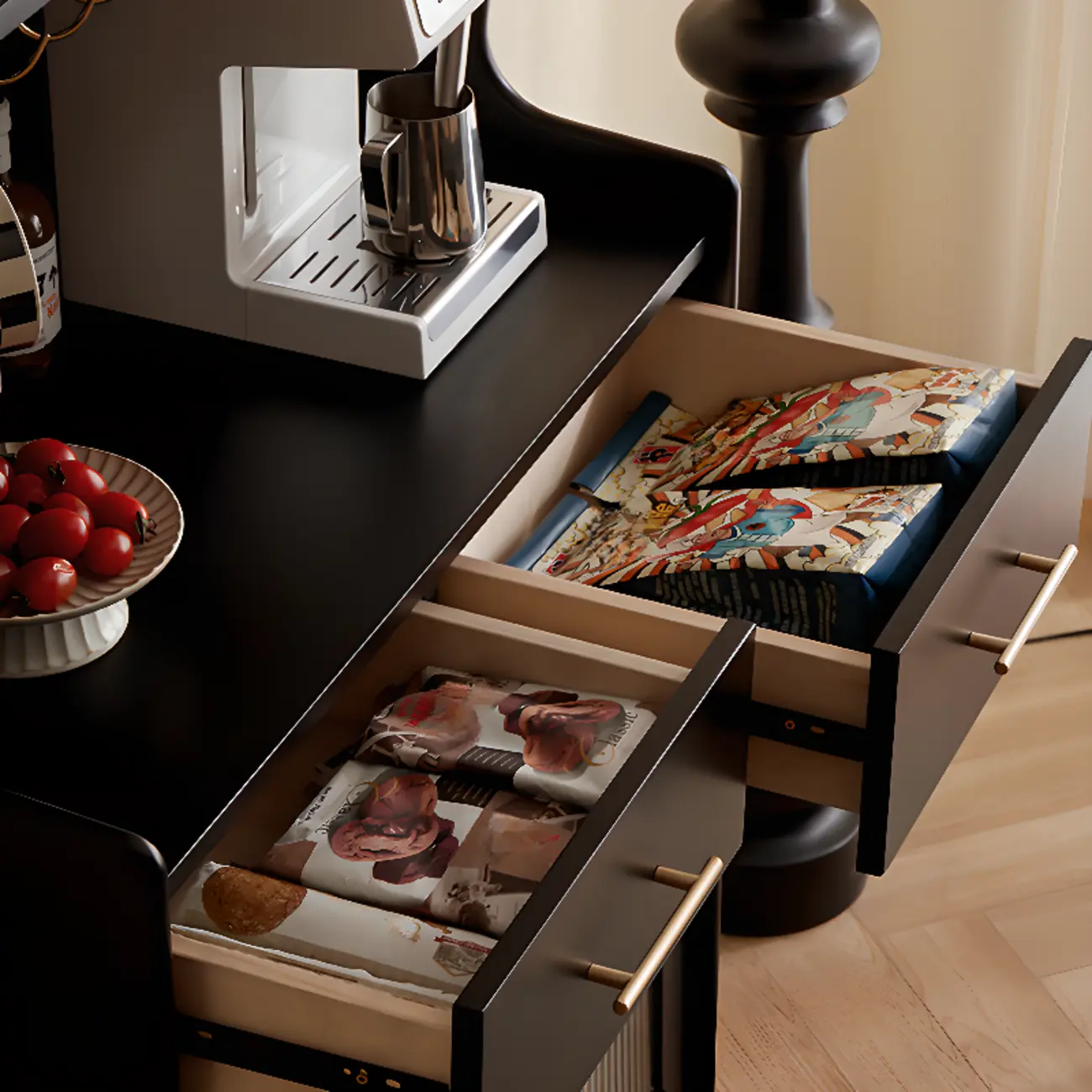 Tall Wooden Black Glass Doors Kitchen Sideboards Image - 4 | homeyfad