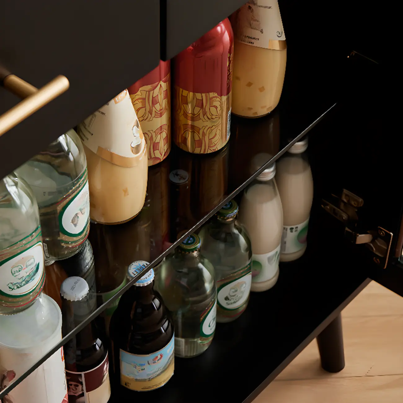 Tall Wooden Black Glass Doors Kitchen Sideboards Image - 6 | homeyfad