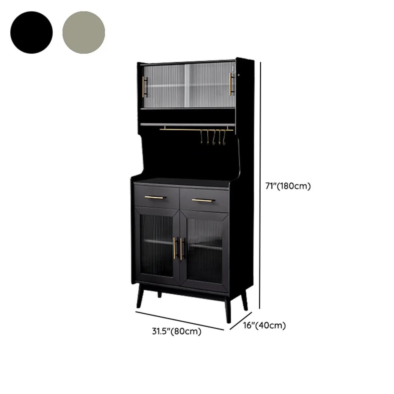 Tall Wooden Black Glass Doors Kitchen Sideboards Image - 16 | homeyfad