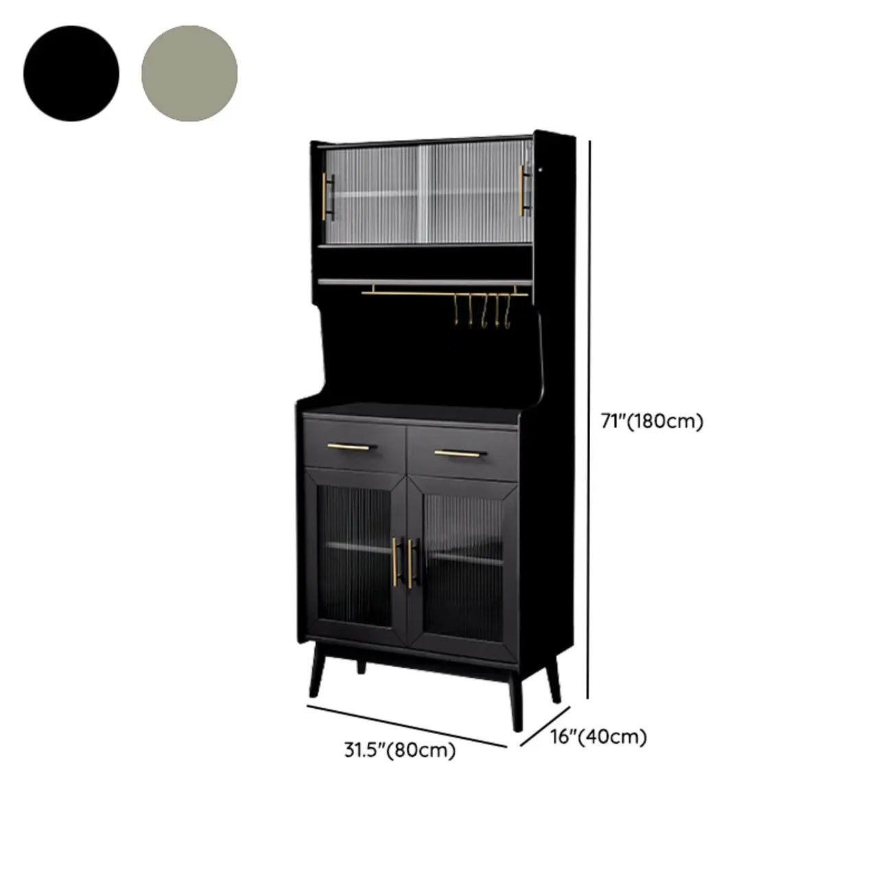 Tall Wooden Black Glass Doors Kitchen Sideboards Image - 16