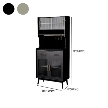 Tall Wooden Black Glass Doors Kitchen Sideboards Image - 16