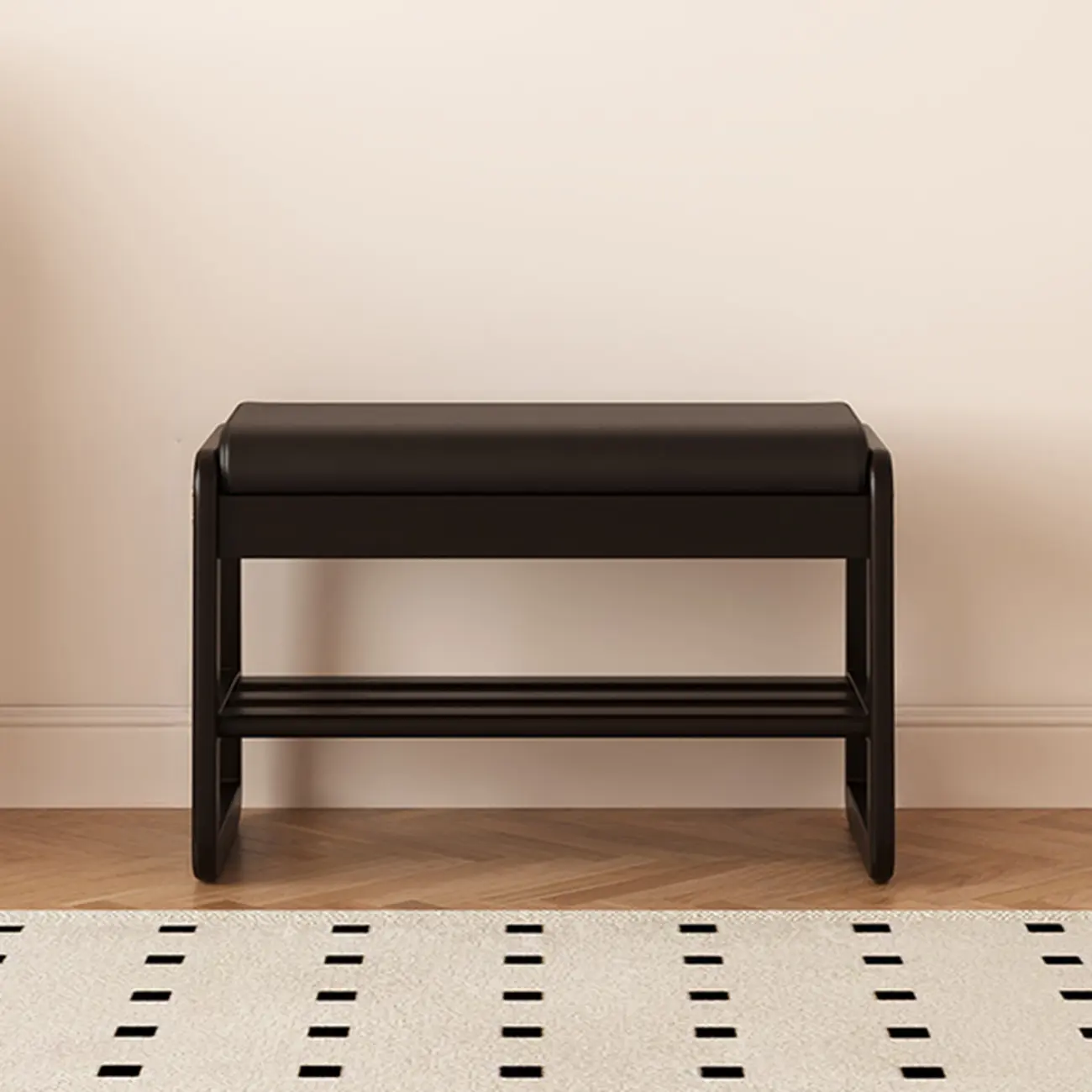 Modern Black Upholstered Shoe Bench with Storage Shelves Image - 10 | homeyfad