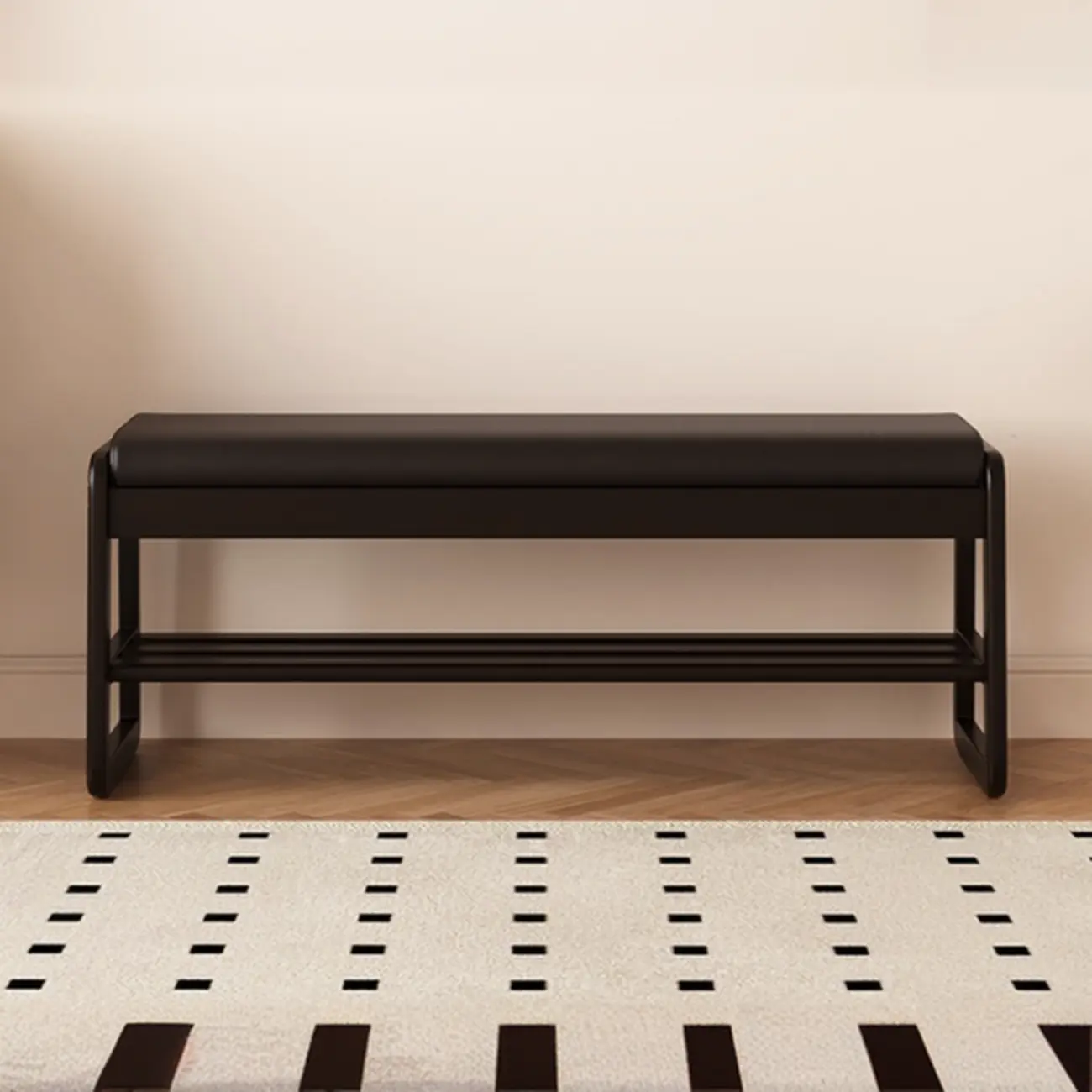 Modern Black Upholstered Shoe Bench with Storage Shelves Image - 12 | homeyfad