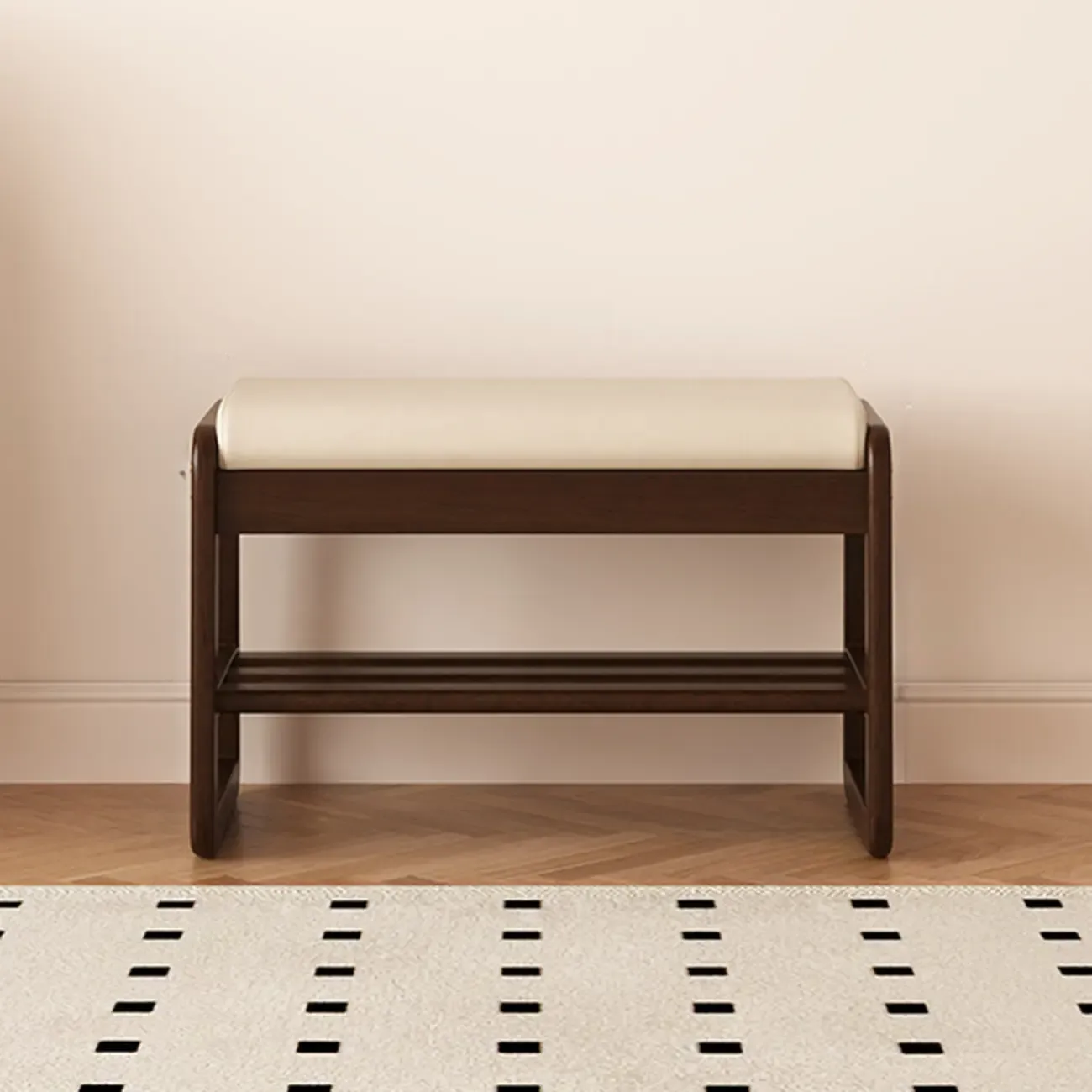 Modern Black Upholstered Shoe Bench with Storage Shelves Image - 14