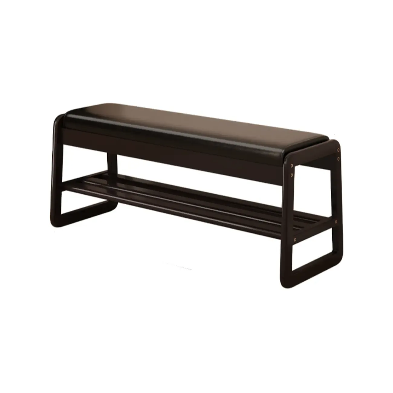 Modern Black Upholstered Shoe Bench with Storage Shelves Image - 26