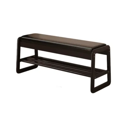 Modern Black Upholstered Shoe Bench with Storage Shelves Image - 26