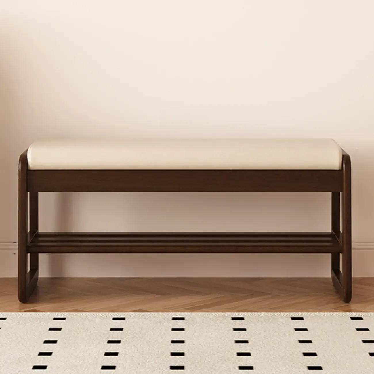 Modern Black Upholstered Shoe Bench with Storage Shelves Image - 15