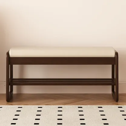 Modern Black Upholstered Shoe Bench with Storage Shelves Image - 15