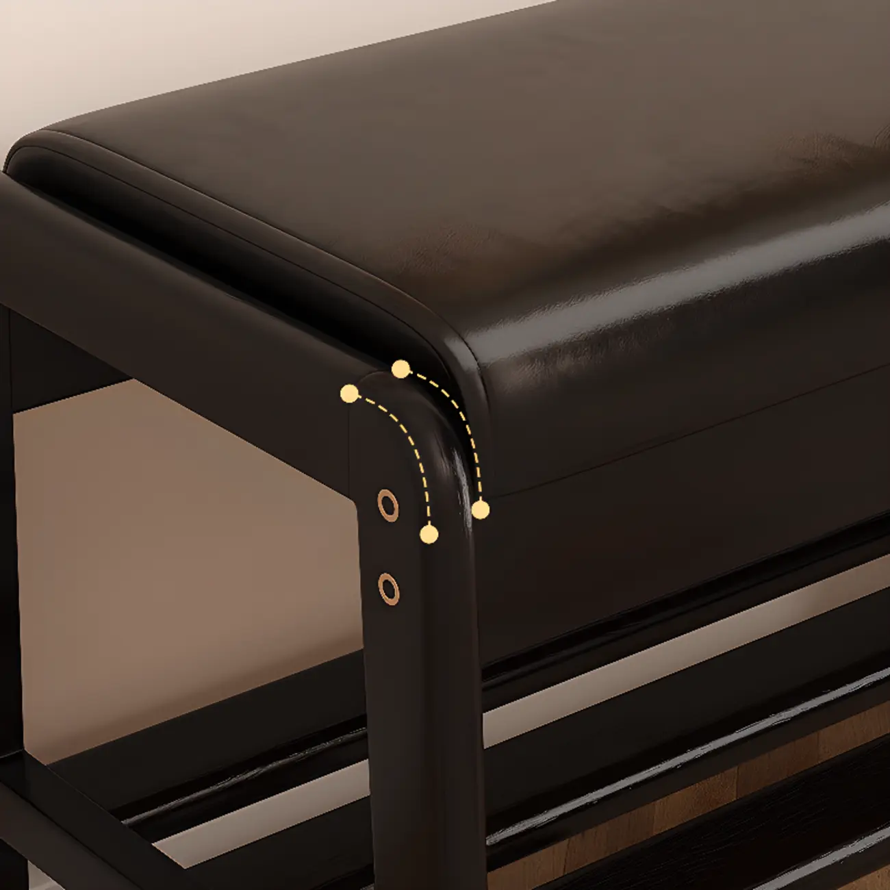 Modern Black Upholstered Shoe Bench with Storage Shelves Image - 3 | homeyfad