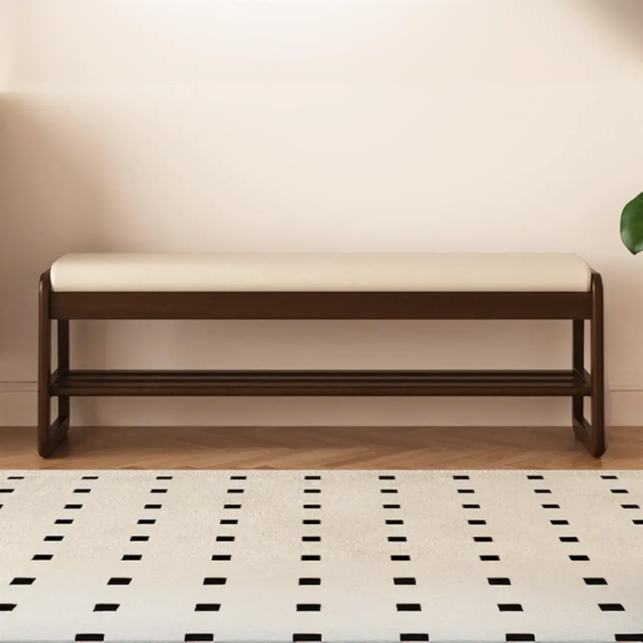 Modern Black Upholstered Shoe Bench with Storage Shelves Image - 17