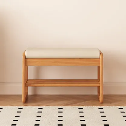 Modern Black Upholstered Shoe Bench with Storage Shelves Image - 18