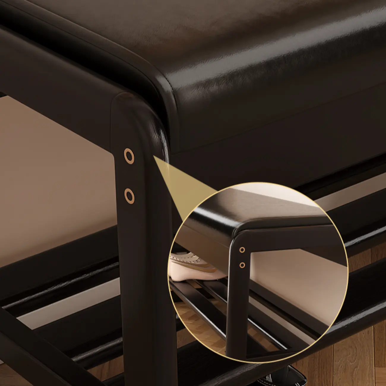 Modern Black Upholstered Shoe Bench with Storage Shelves Image - 7 | homeyfad