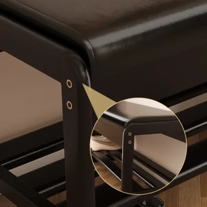 Modern Black Upholstered Shoe Bench with Storage Shelves Image - 7
