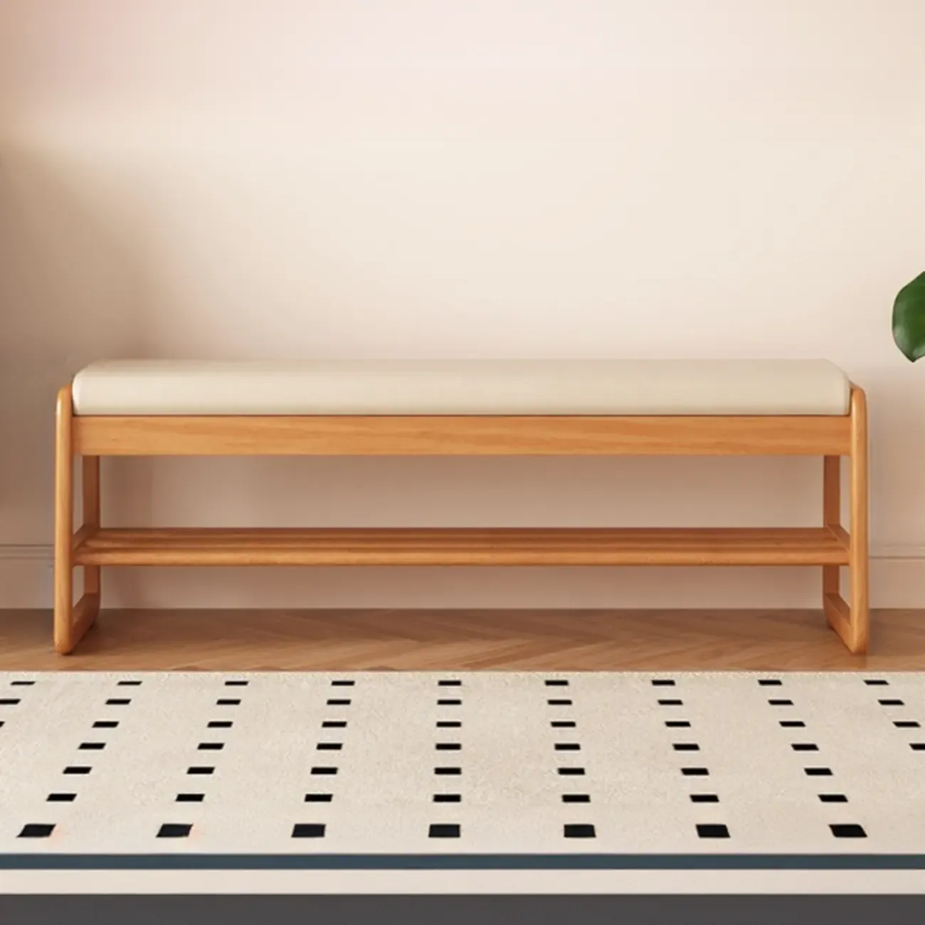 Modern Black Upholstered Shoe Bench with Storage Shelves Image - 21