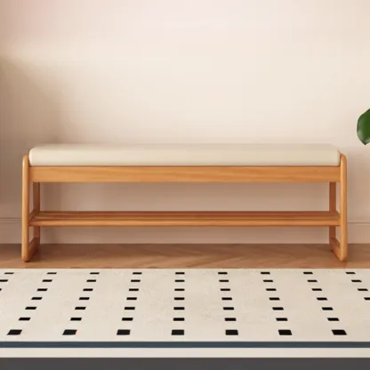 Modern Black Upholstered Shoe Bench with Storage Shelves Image - 21