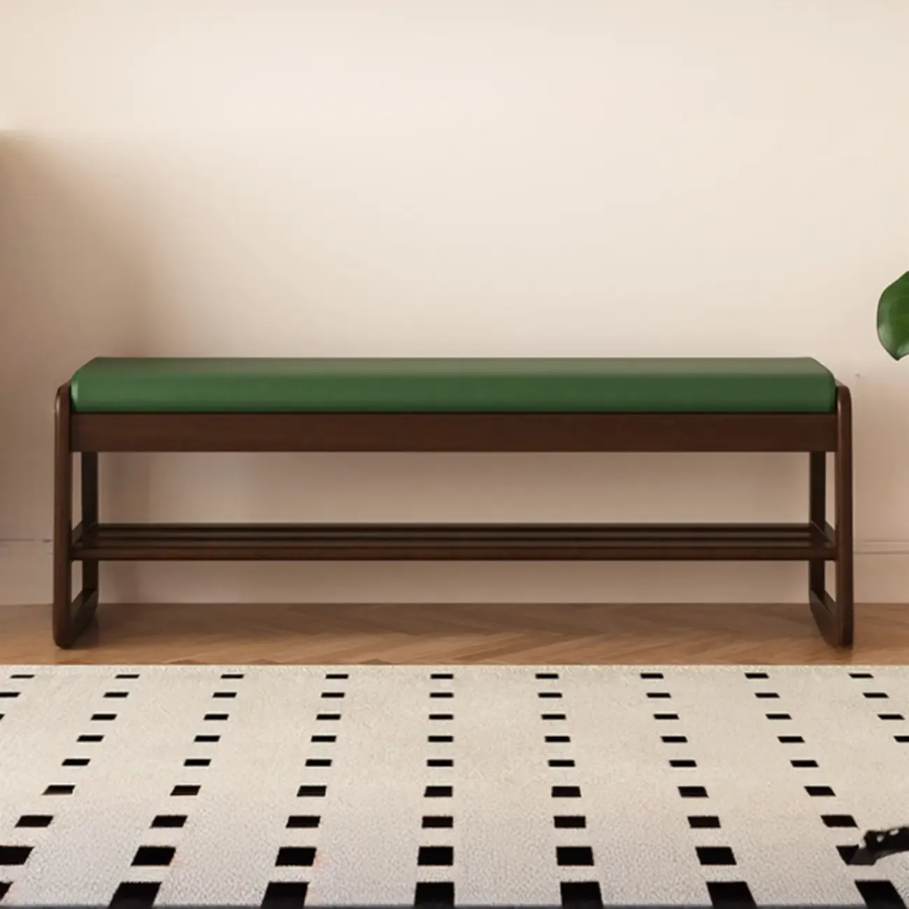 Modern Black Upholstered Shoe Bench with Storage Shelves Image - 25