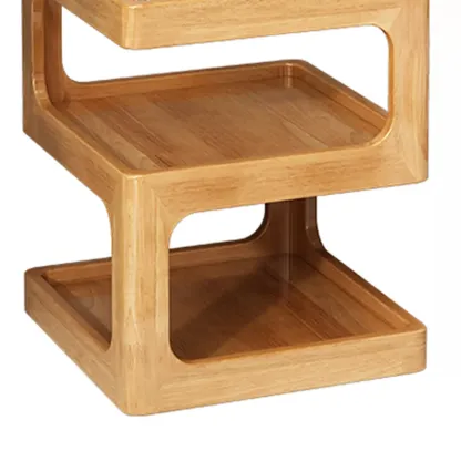 3 Tiers Square Wood Glass Top Open Storage Nightstand Image - 8