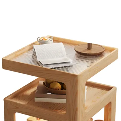 3 Tiers Square Wood Glass Top Open Storage Nightstand Image - 14