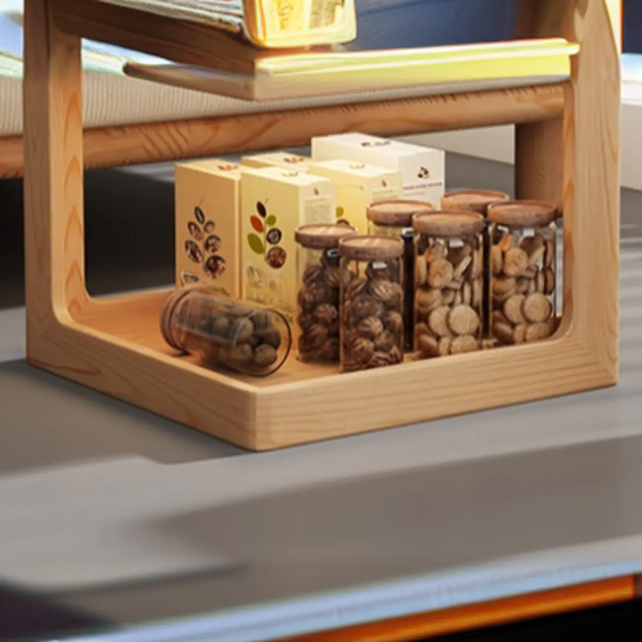 3 Tiers Square Wood Glass Top Open Storage Nightstand Image - 15 | homeyfad