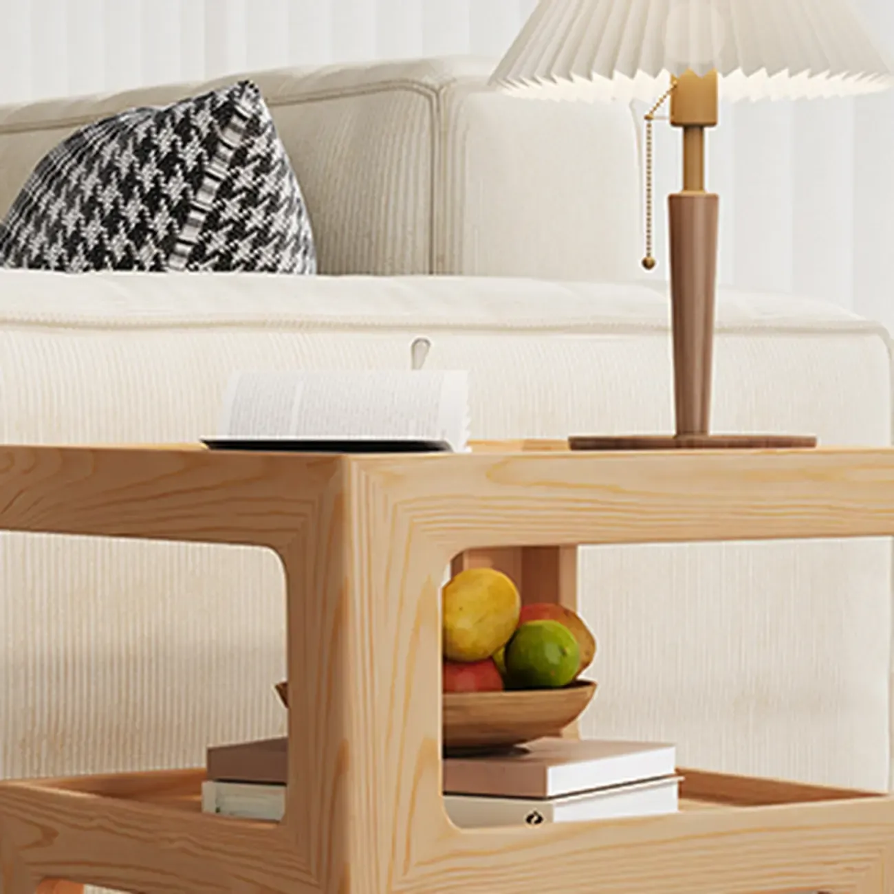 3 Tiers Square Wood Glass Top Open Storage Nightstand Image - 16