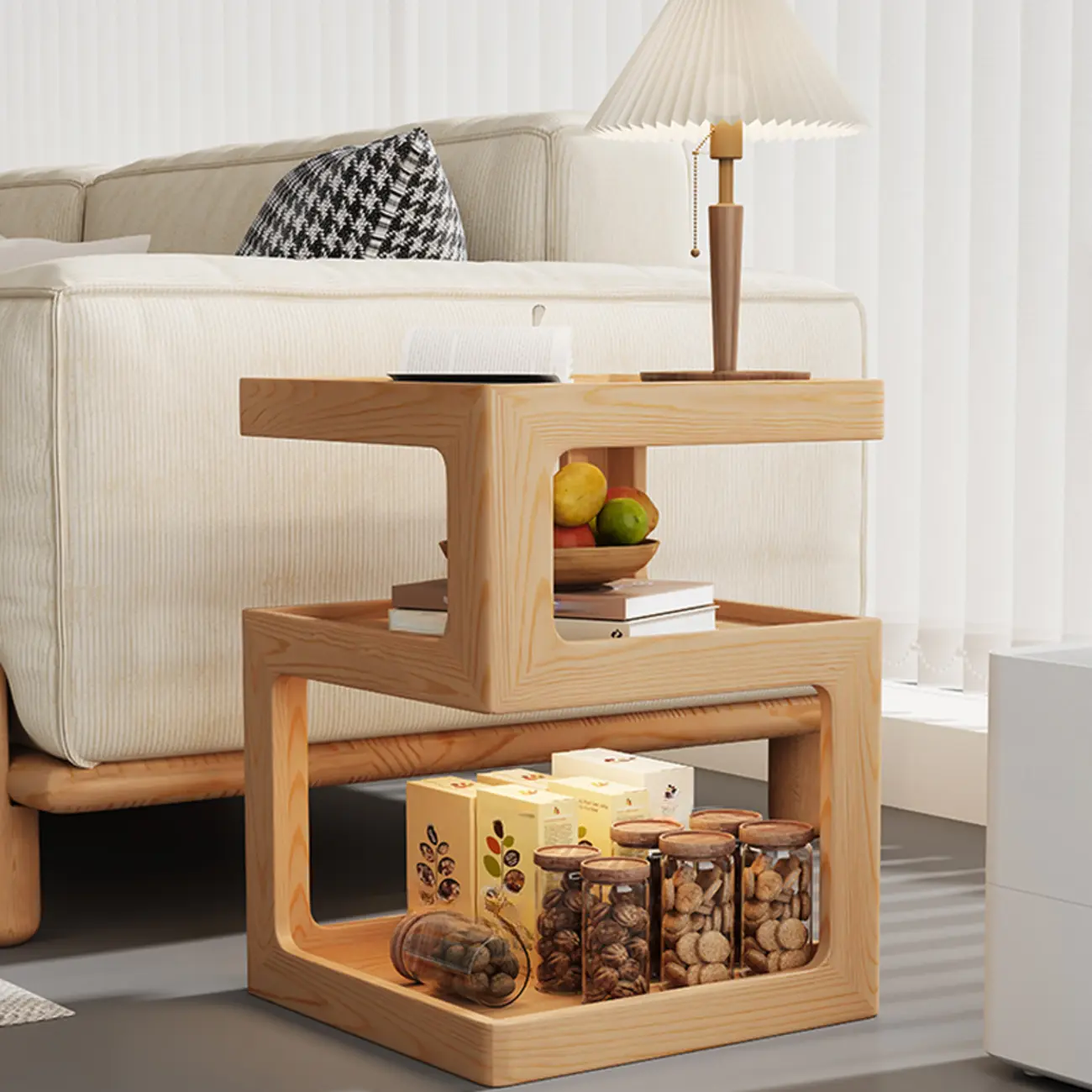 3 Tiers Square Wood Glass Top Open Storage Nightstand Image - 18 | homeyfad