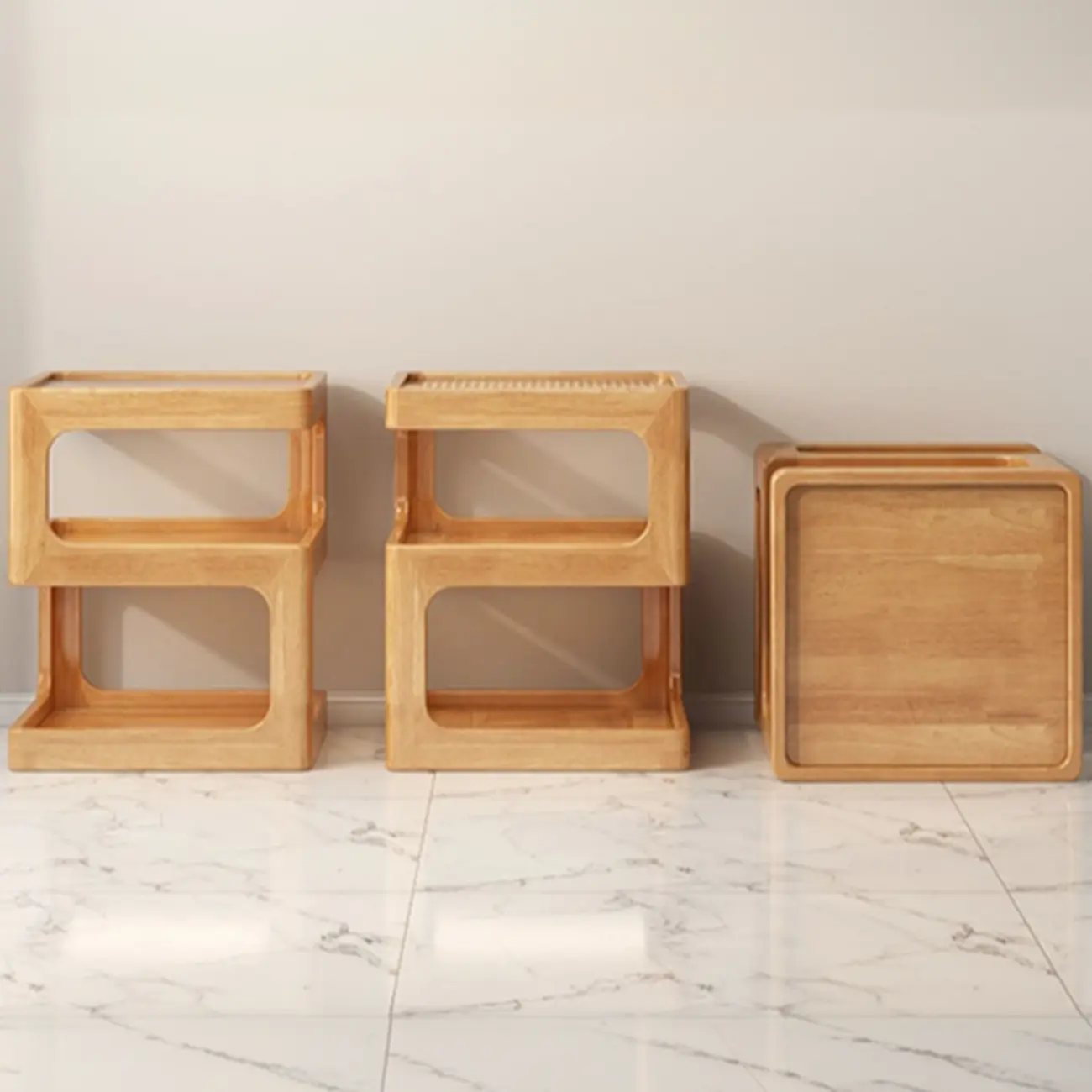 3 Tiers Square Wood Glass Top Open Storage Nightstand Image - 20 | homeyfad