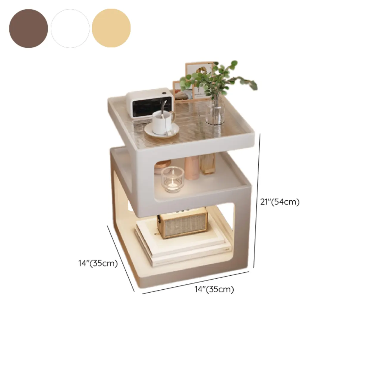 3 Tiers Square Wood Glass Top Open Storage Nightstand Image - 22 | homeyfad