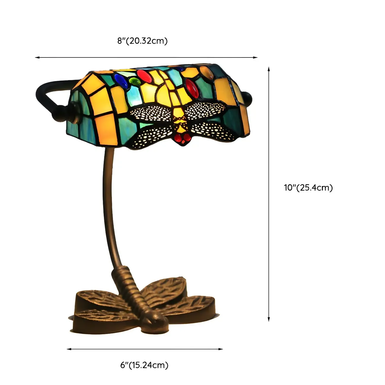Vintage Dragonfly Pattern Stained Glass Banker Table Lamp Image - 11