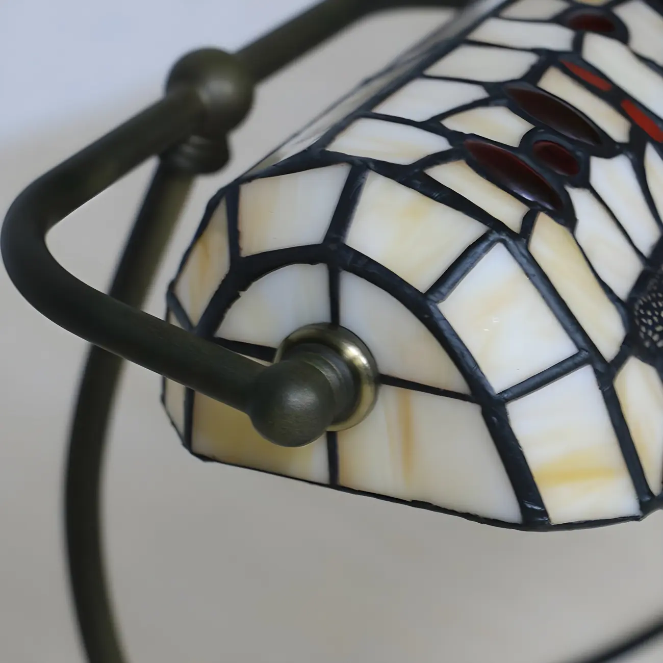 Vintage Dragonfly Pattern Stained Glass Banker Table Lamp Image - 12 | homeyfad