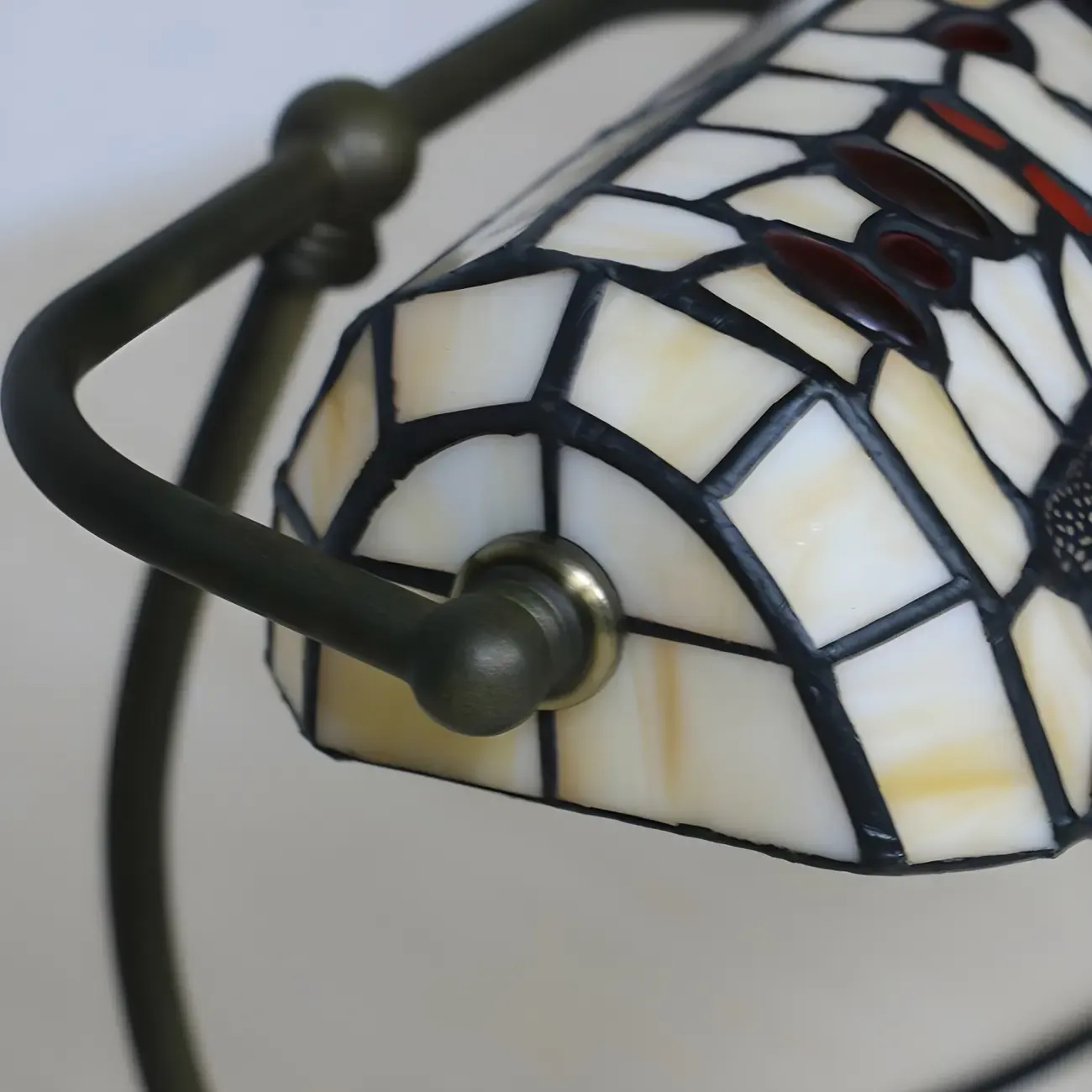 Vintage Dragonfly Pattern Stained Glass Banker Table Lamp Image - 12
